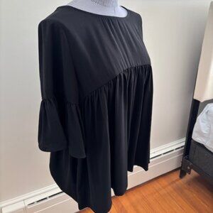 Empire Waist Bell Sleeve Black Top Size S/M